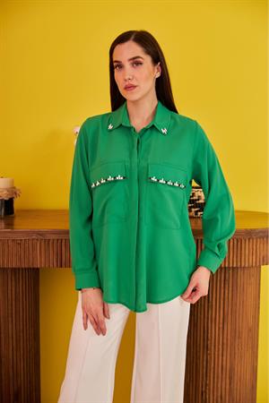 Stone Embroidered Satin Shirt
