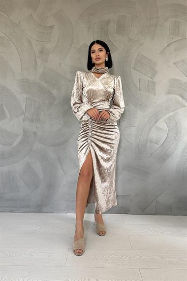 Taşlı Büzgülü Elbise