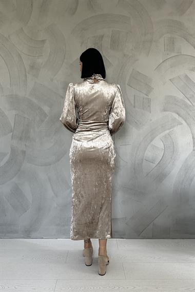 Taşlı Büzgülü Elbise