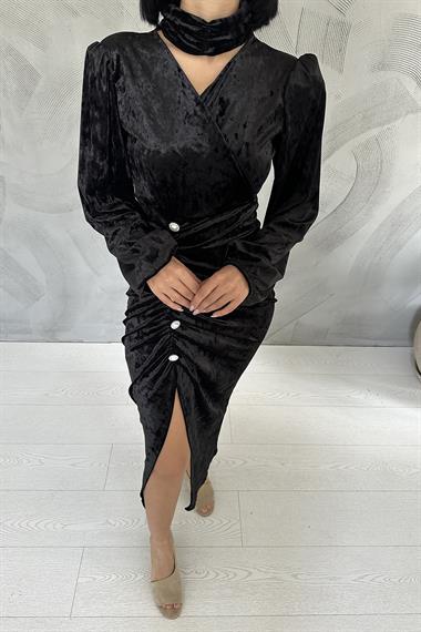 Taşlı Büzgülü Elbise