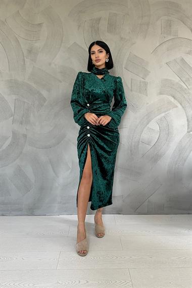 Taşlı Büzgülü Elbise