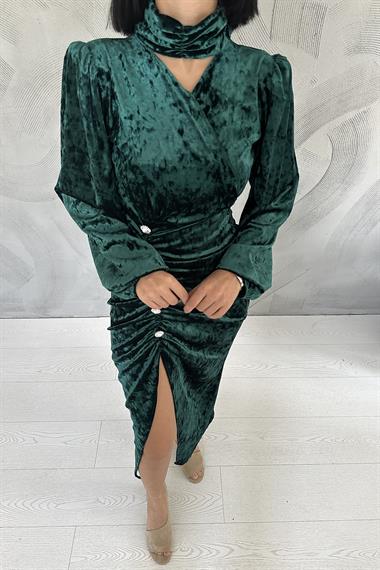 Taşlı Büzgülü Elbise