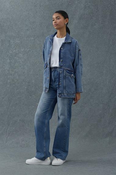 Mavi Taşlı Kot Ceket