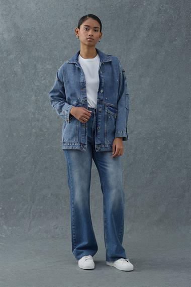 Mavi Taşlı Kot Ceket