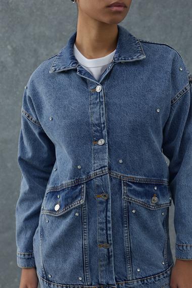 Mavi Taşlı Kot Ceket