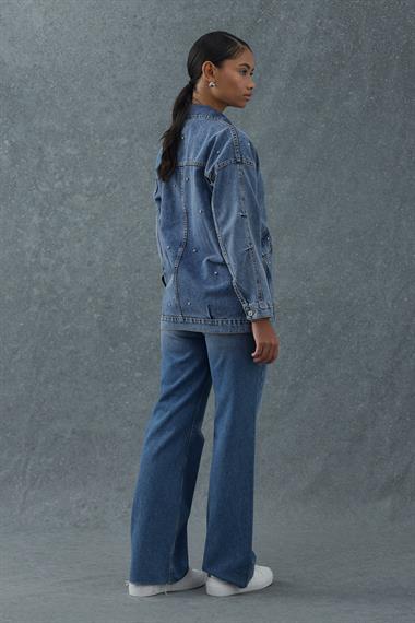 Mavi Taşlı Kot Ceket