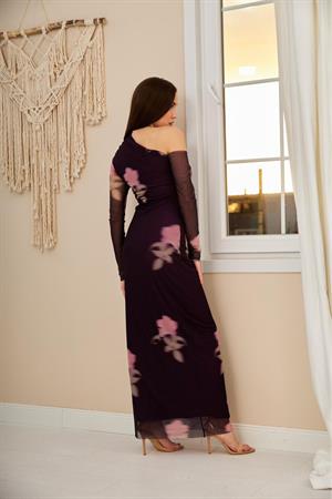 Mor Tek Omuz Tül Elbise