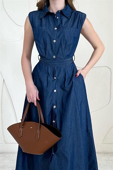 Tencel Snap Detail Belted Dress