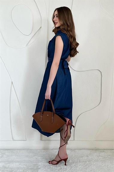 Tencel Snap Detail Belted Dress