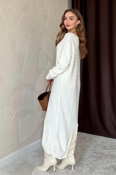 Beyaz Triko Kazak Elbise