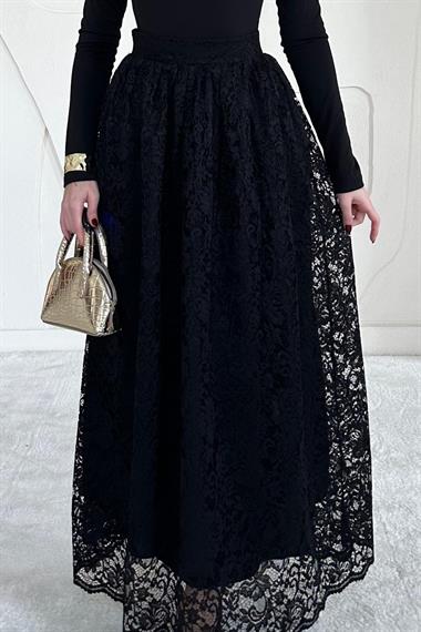 Uzun Dantelli Kloş Etek