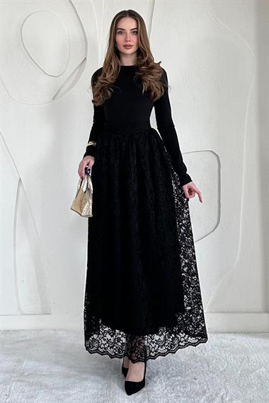 Uzun Dantelli Kloş Etek