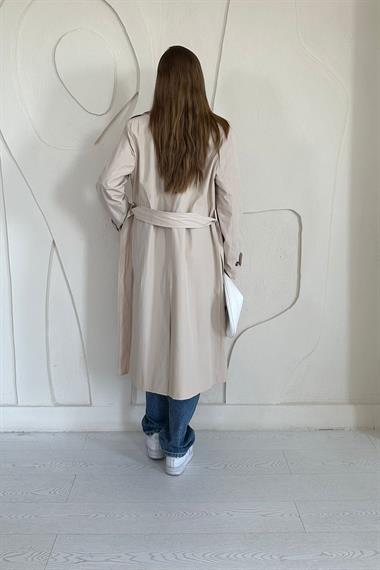 Bej Uzun Kemerli Trençkot