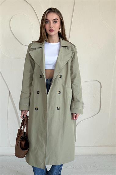 Haki Uzun Kemerli Trençkot