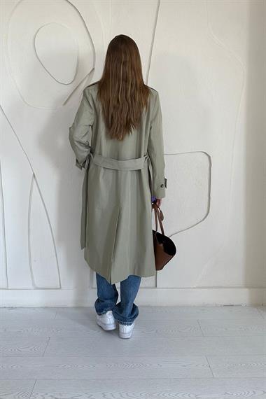 Haki Uzun Kemerli Trençkot