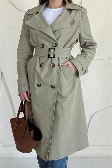 Haki Uzun Kemerli Trençkot