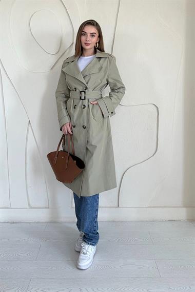 Haki Uzun Kemerli Trençkot
