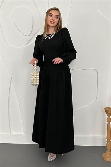 Siyah Uzun Kollu Kloş Elbise
