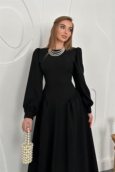 Siyah Uzun Kollu Kloş Elbise