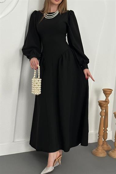 Siyah Uzun Kollu Kloş Elbise