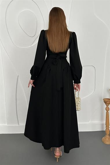 Siyah Uzun Kollu Kloş Elbise