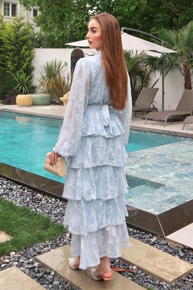 Bebe Mavi Uzun Volanlı Elbise