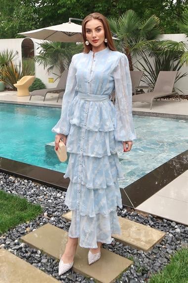 Bebe Mavi Uzun Volanlı Elbise