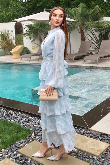 Bebe Mavi Uzun Volanlı Elbise