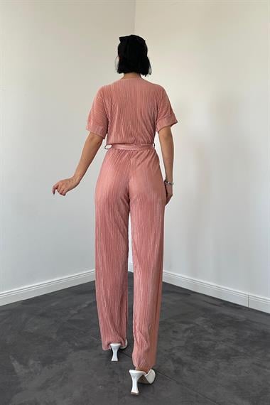 Pembe V Yaka Piliseli Tulum