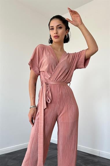 Pembe V Yaka Piliseli Tulum