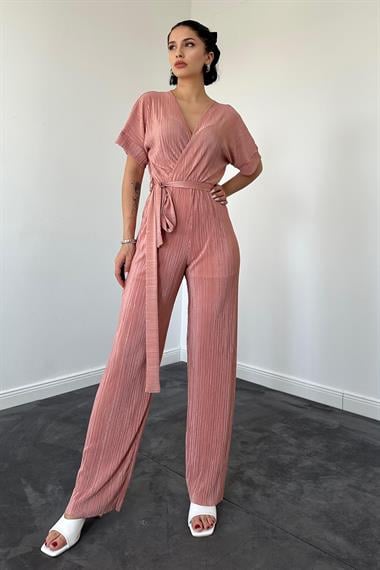 Pembe V Yaka Piliseli Tulum