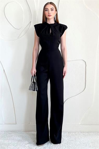 Siyah Vatkalı Dik Yaka Tulum