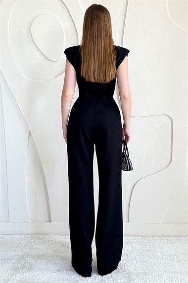 Siyah Vatkalı Dik Yaka Tulum