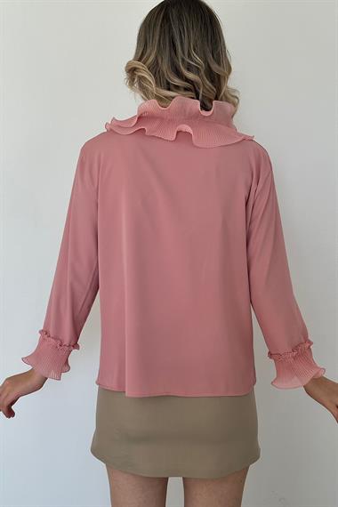 Pudra Yakası Volanlı Gömlek