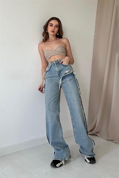 Yan Yırtmaçlı Jeans Pantolon