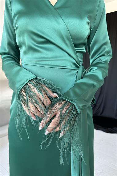 Yandan Bağlamalı Saten Elbise