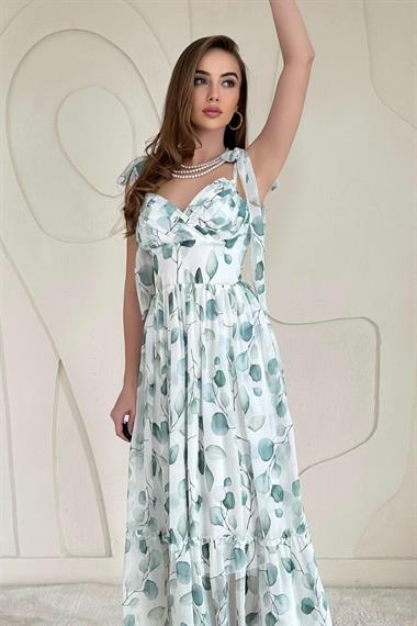 Yeşil Şifon Drapeli Elbise