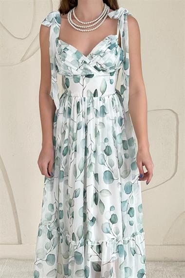 Yeşil Şifon Drapeli Elbise