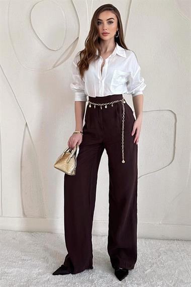 Yüksek Bel Pile Detaylı Palazzo Pantolon