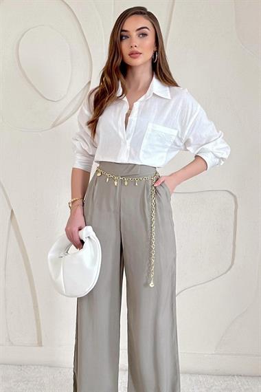 Yüksek Bel Pile Detaylı Palazzo Pantolon