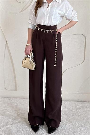 Yüksek Bel Pile Detaylı Palazzo Pantolon