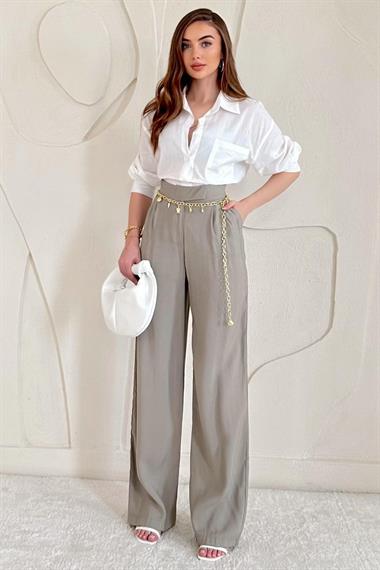 Yüksek Bel Pile Detaylı Palazzo Pantolon