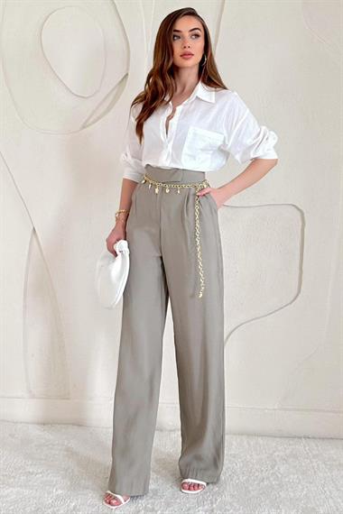 Yüksek Bel Pile Detaylı Palazzo Pantolon