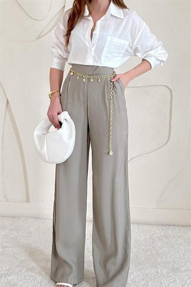 Yüksek Bel Pile Detaylı Palazzo Pantolon