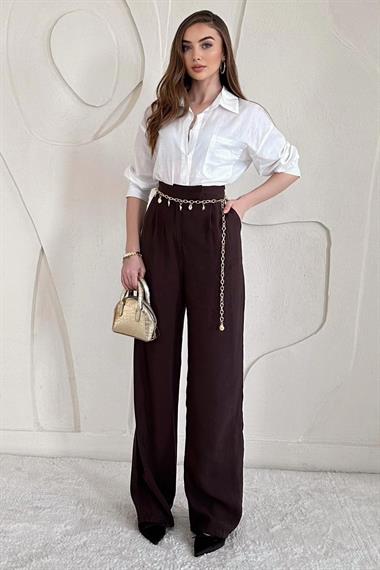 Yüksek Bel Pile Detaylı Palazzo Pantolon