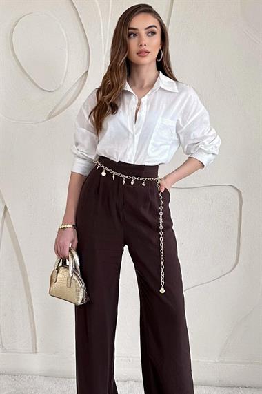 Yüksek Bel Pile Detaylı Palazzo Pantolon