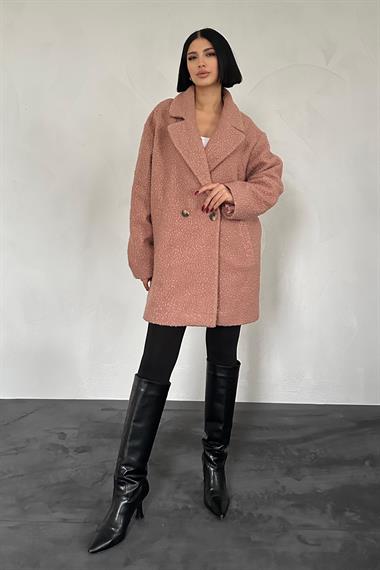 Pudra Düğmeli Yumoş Kaban