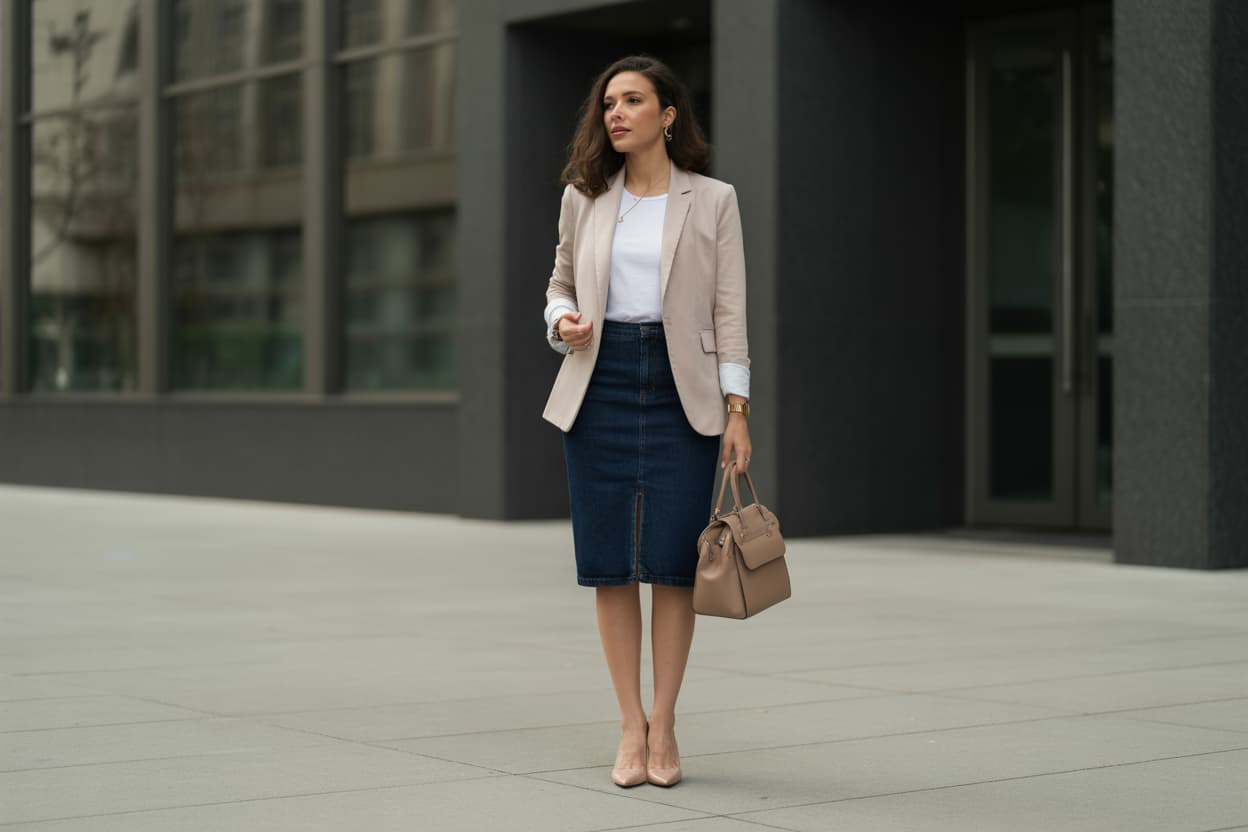 Tesettür Giyimde Kot Etek Kombinleri