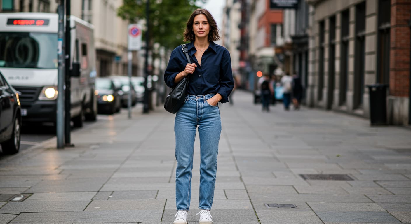 lacivert gömlek kombini kadın