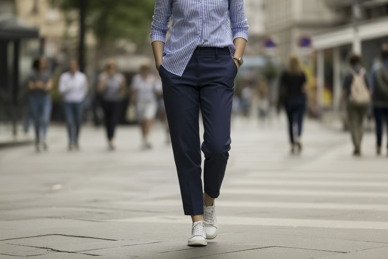 Çalışma Ortamında Lacivert Kumaş Pantolon Kombinleri